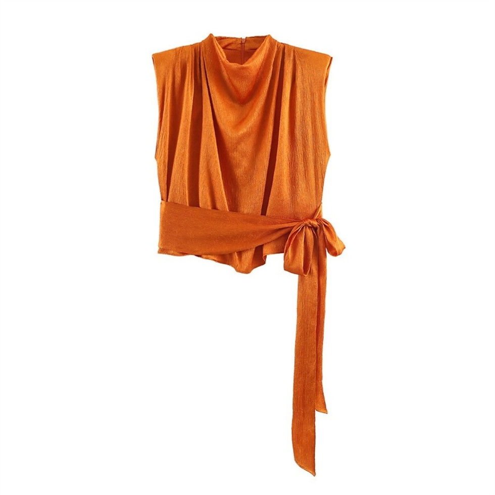 Thumbnail: Trendy Satin Women’s Top Breathable Long Ribbon Sleeveless Top Chic Graceful S