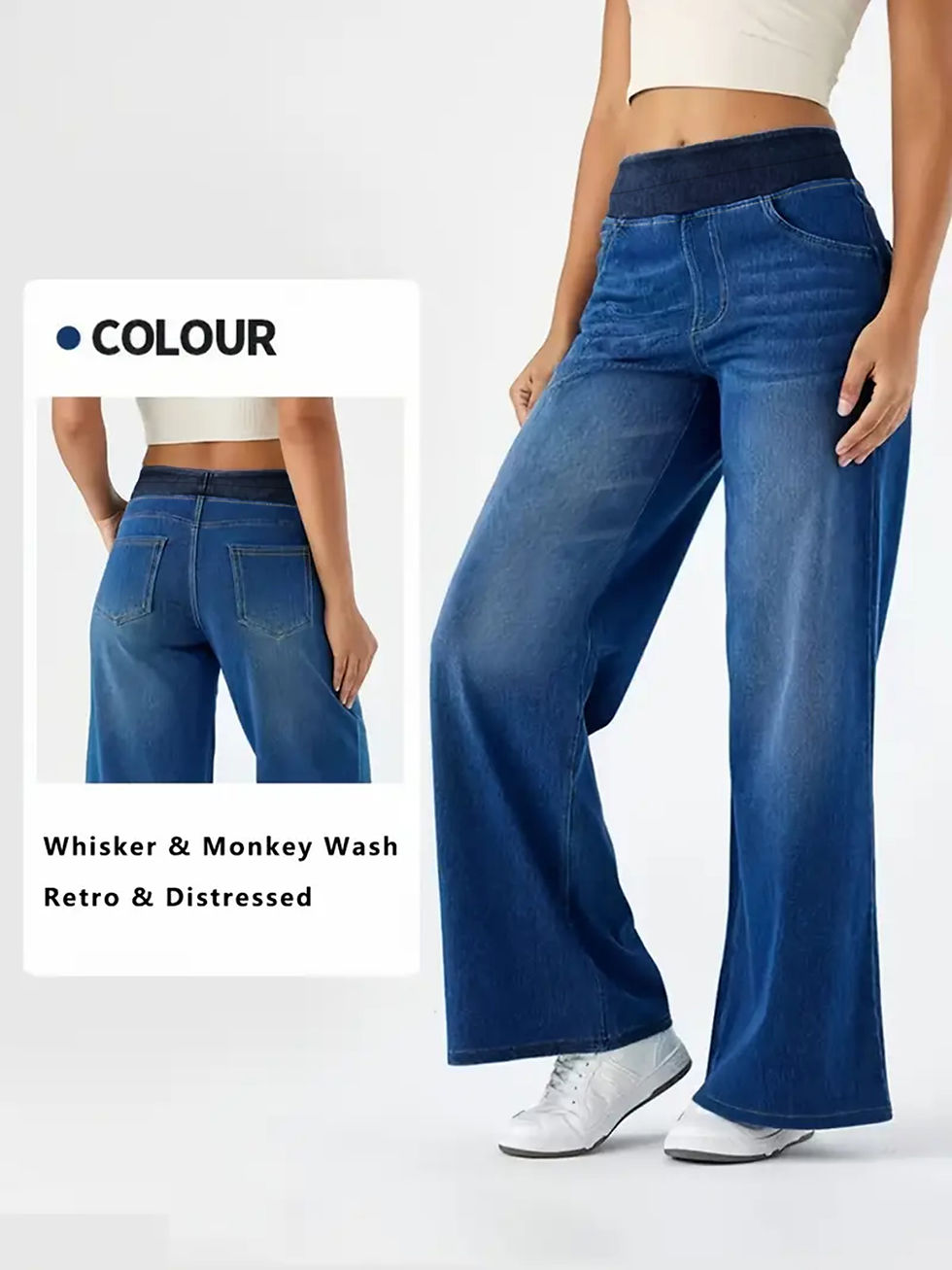 Thumbnail: Women's Jeans New Elastic Waist High Stretch Loose Straight-Leg Pants Trendy Com