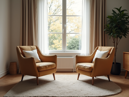 Eye-level view of a cozy living room with two chairs facing each other