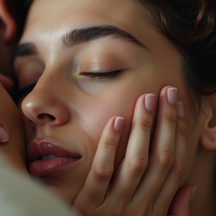 Eye-level view of a person receiving an overwhelming amount of affectionate attention