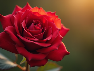 Close-up view of a single blooming red rose in soft natural light