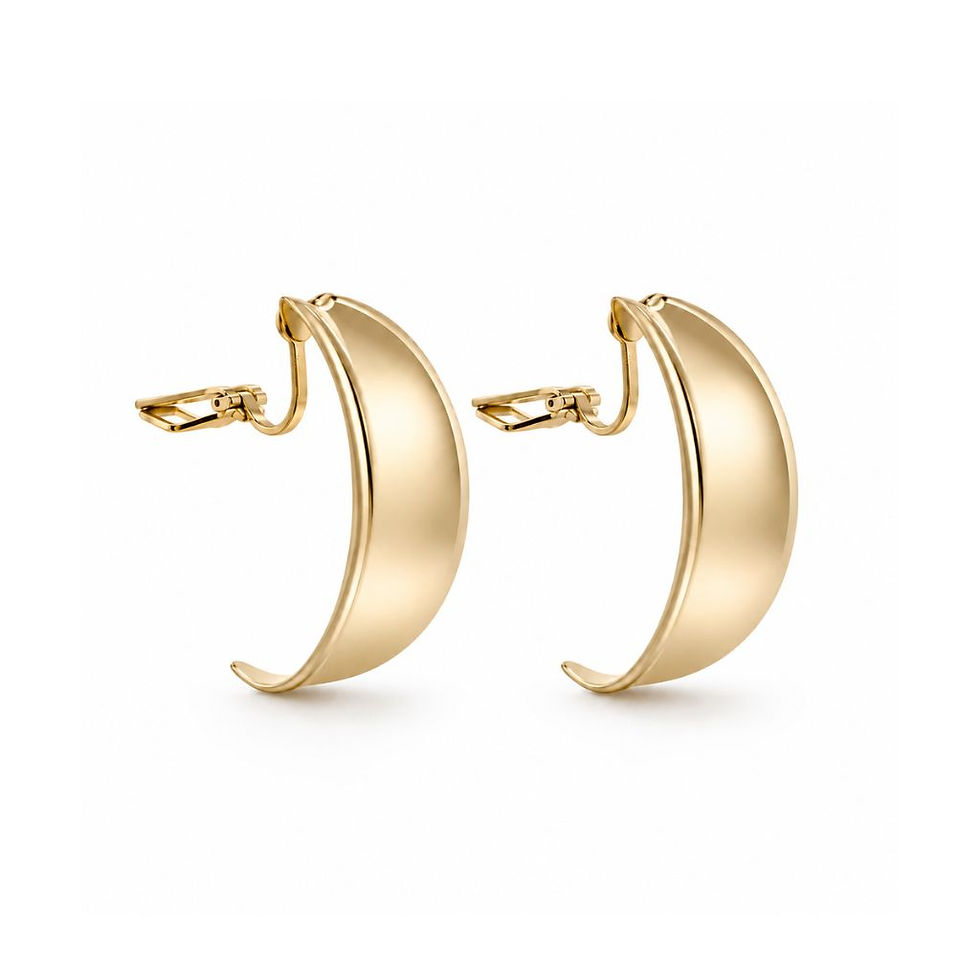 Miniatura: Brinco de Pressão Meia Argola Lua Côncava Banhado a Ouro 18K ou Ródio Branco