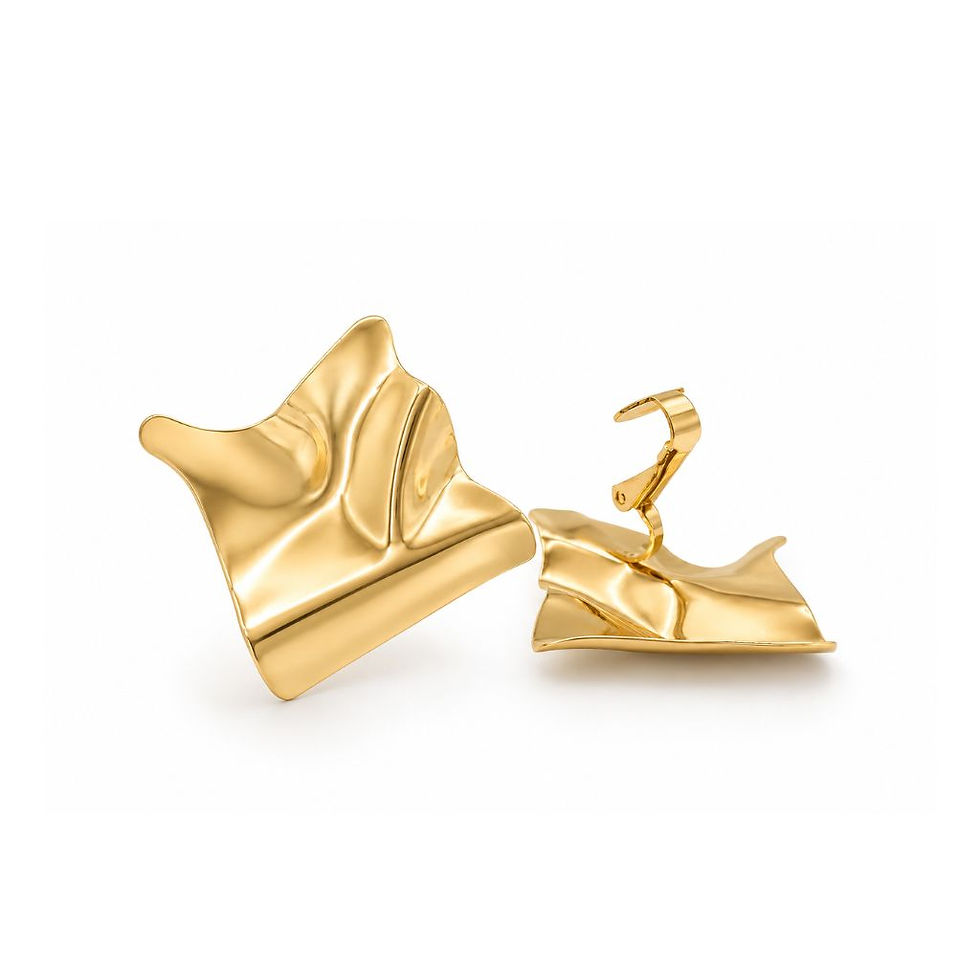 Miniatura: Brinco de Pressão Drapeado Escultural Banhado a Ouro 18K ou Ródio Branco