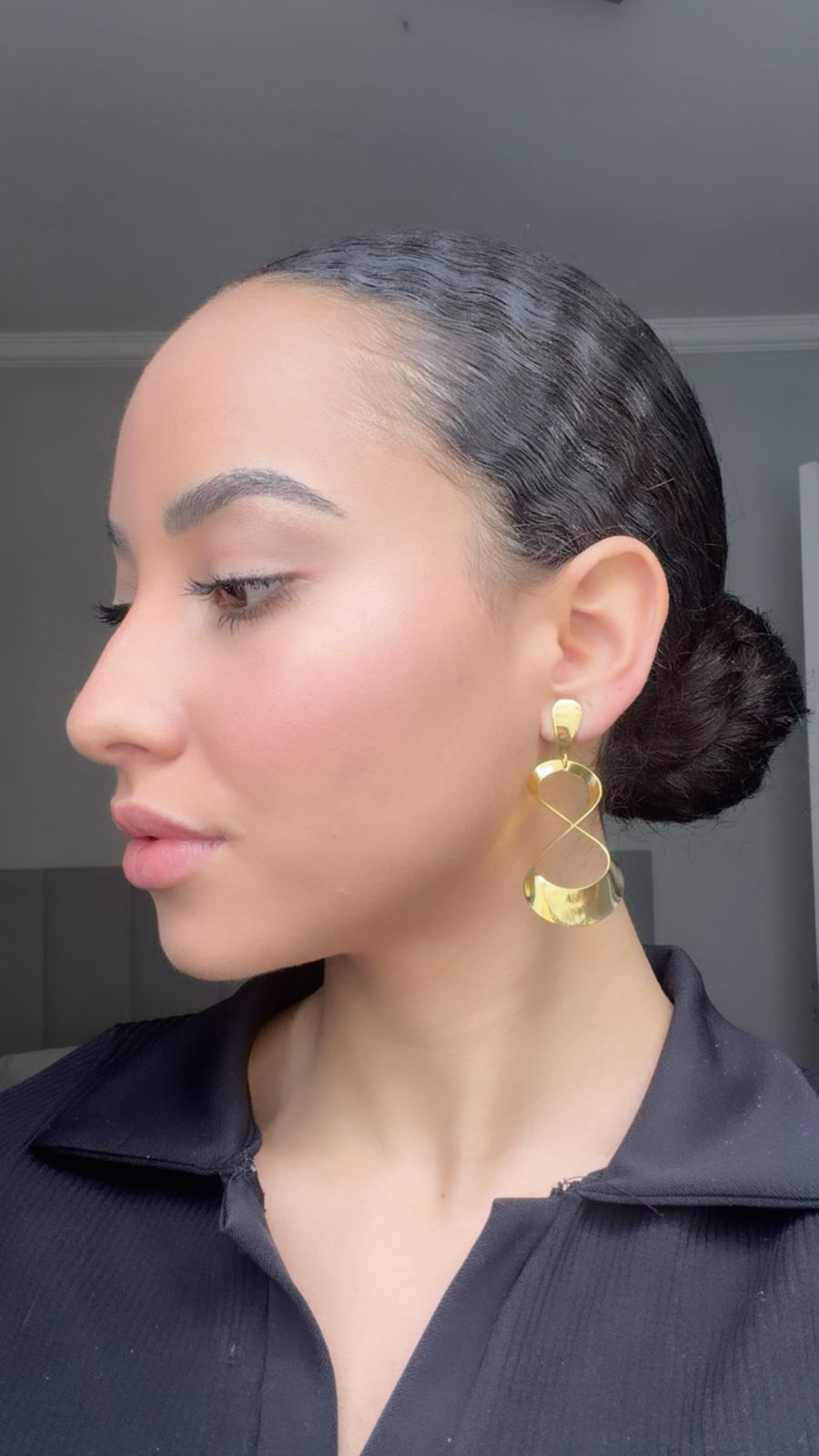 Miniatura: Brinco de Pressão Sem Furo Infinito Escultural Banhado  Ouro 18K ou Ródio Branco