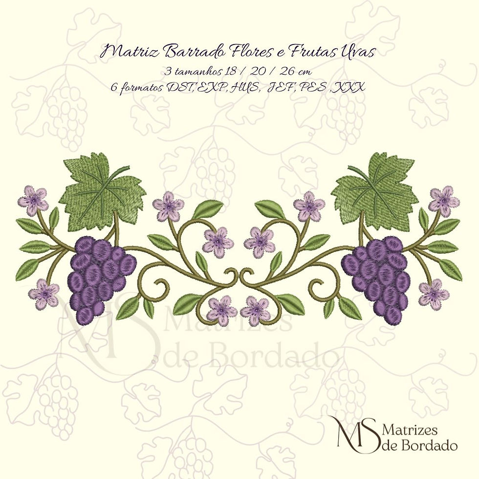 Miniatura: matriz de bordado arabesco flores e frutas uvas