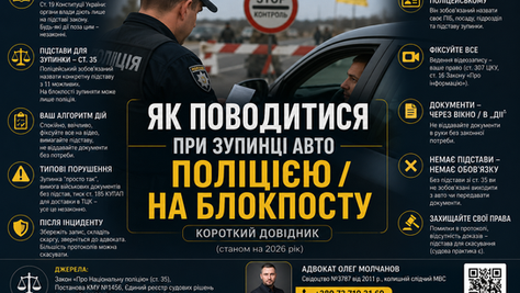 Короткий довідник: як поводитися при зупинці авто поліцією / на блокпосту (станом на 2026 рік)