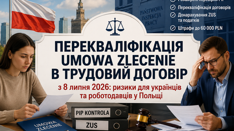 Перекваліфікація umowa zlecenie в трудовий договір з 8 липня 2026: ризики для українців та роботодавців у Польщі