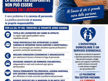 🏡👩‍⚕️🧑‍⚕️Assistenza domiciliare in Trentino: la guerra tra cooperative non può essere pagata dai lavoratori👥