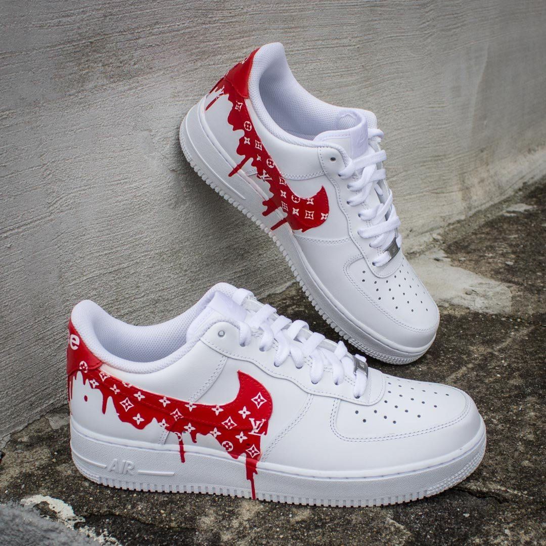 Red Drip Louis Vuitton Air Force 1's
