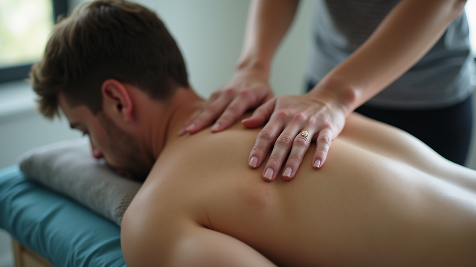 Close-up view of a therapist performing myofascial release on a patient's back