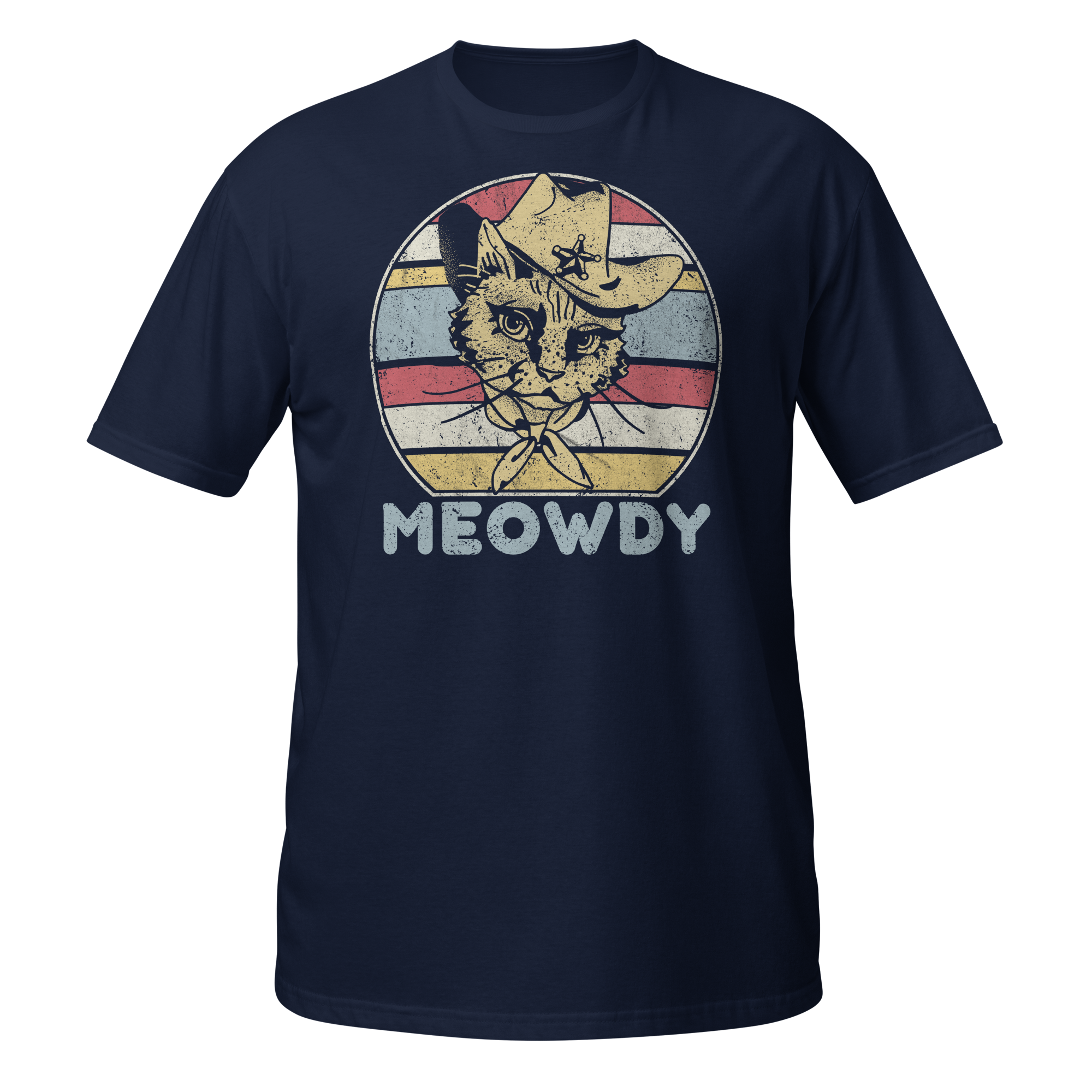 Retro Meowdy Sheriff Cowboy Hat Wearing Cat Funny Cat Lover T-Shirt