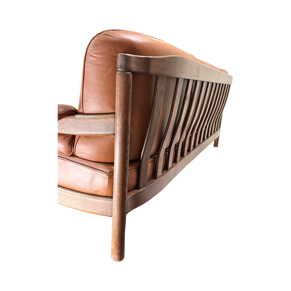 Thumbnail: Scandinavian Leather Sofa, Armchairs, and Coffee Table Set, 8 Pieces, 1960s