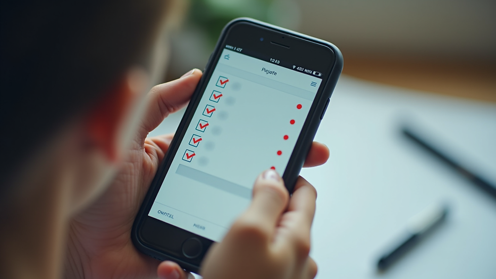 Eye-level view of a smartphone screen showing a task list with checkmarks