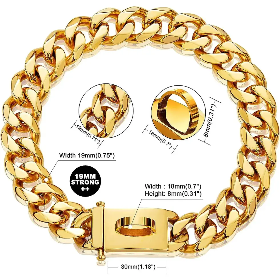 Thumbnail: 19mm Gold Chain Dog Collar Luxurious Sliver Gold Cuban Link Dog Collar with Secu