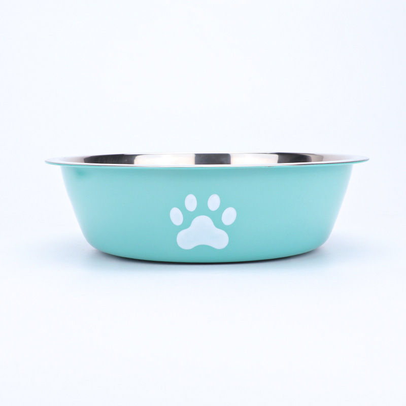Thumbnail: New stainless steel dog basin paw print pet supplies cat bowl dog bowl silicone 