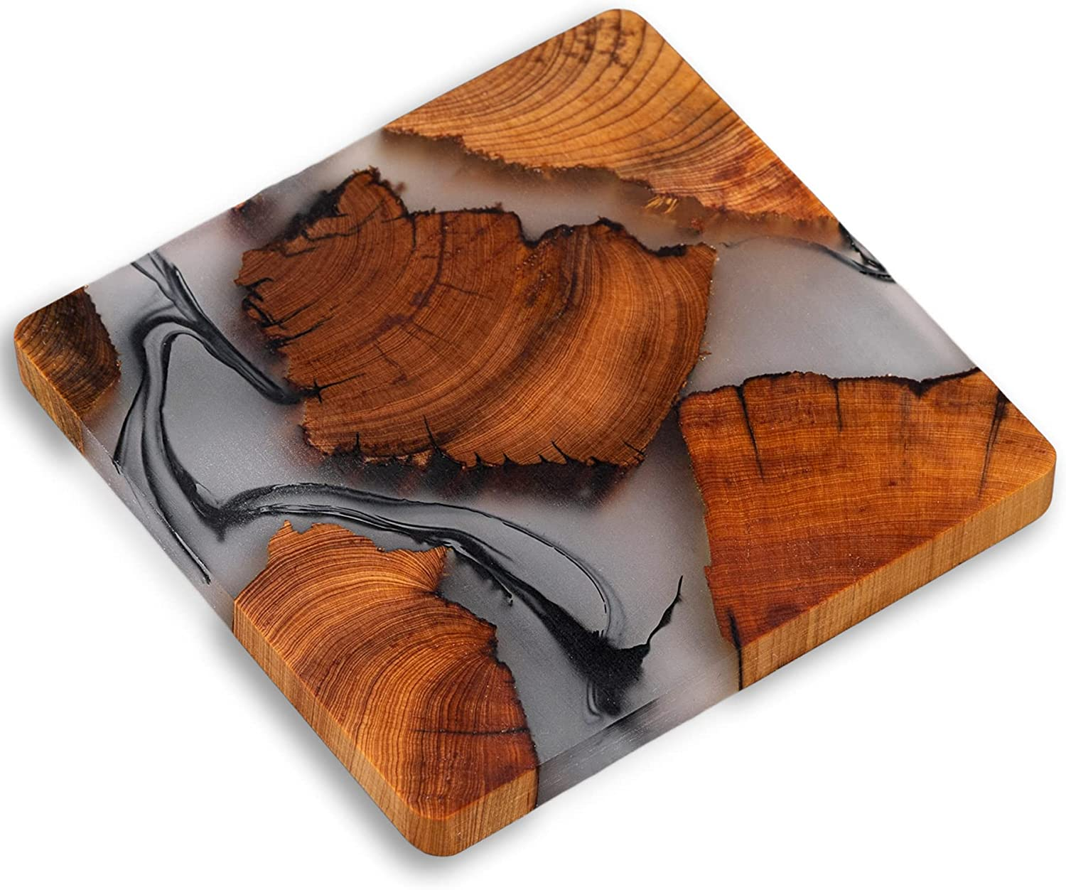 Wooden Coasters Set, Epoxy Coasters, Modern Coasters with Holder, Cedar Wood Coa