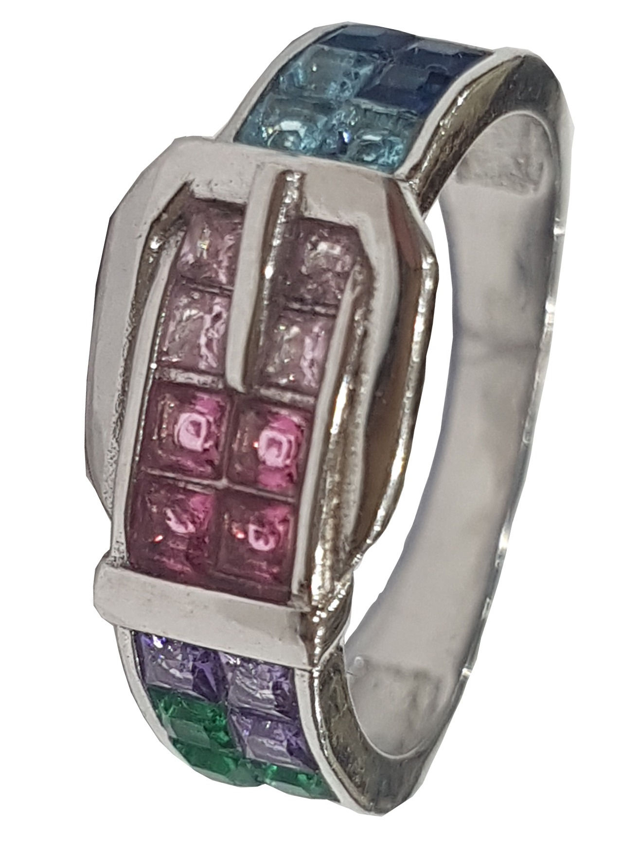 Anillo de diseño en pata con circonitas de color