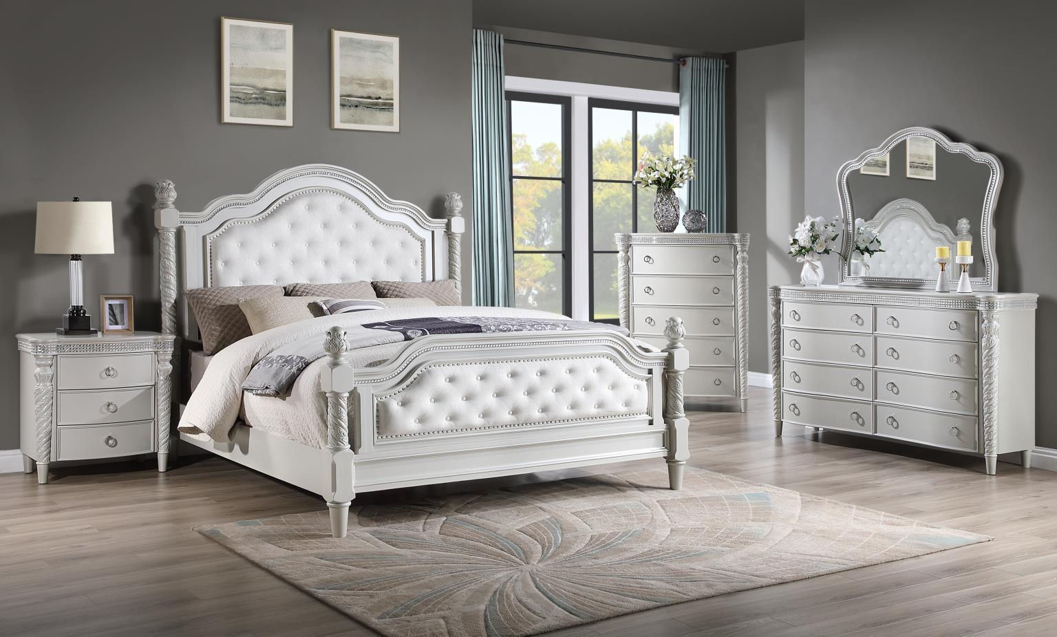 QUEEN BED FRAME - DRESSER - MIRROR - CHEST - NIGHTSTAND