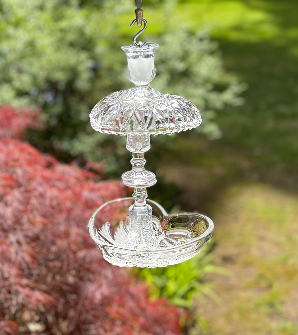 Sweetheart hanging glass bird feeder with heart-shaped tray