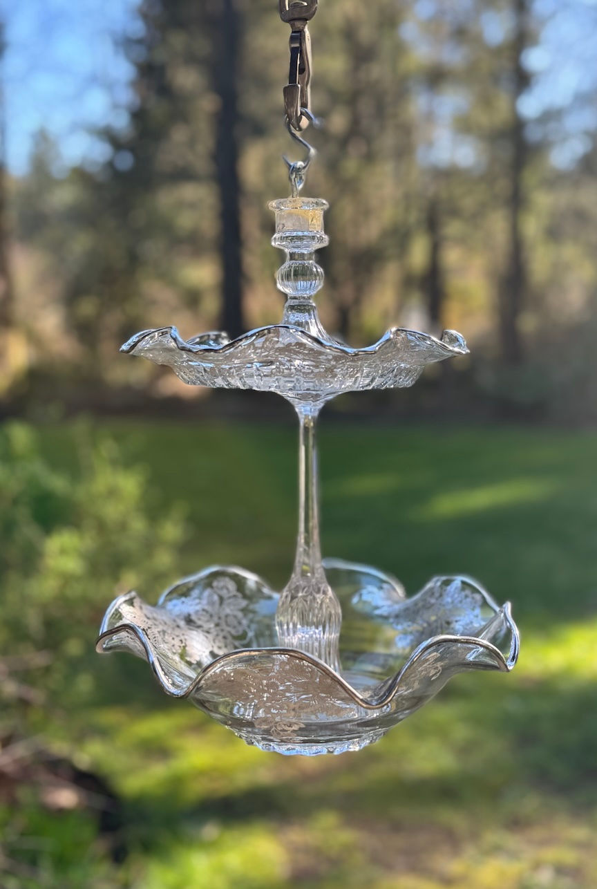 Ruffled Garden Tier hanging outdoors