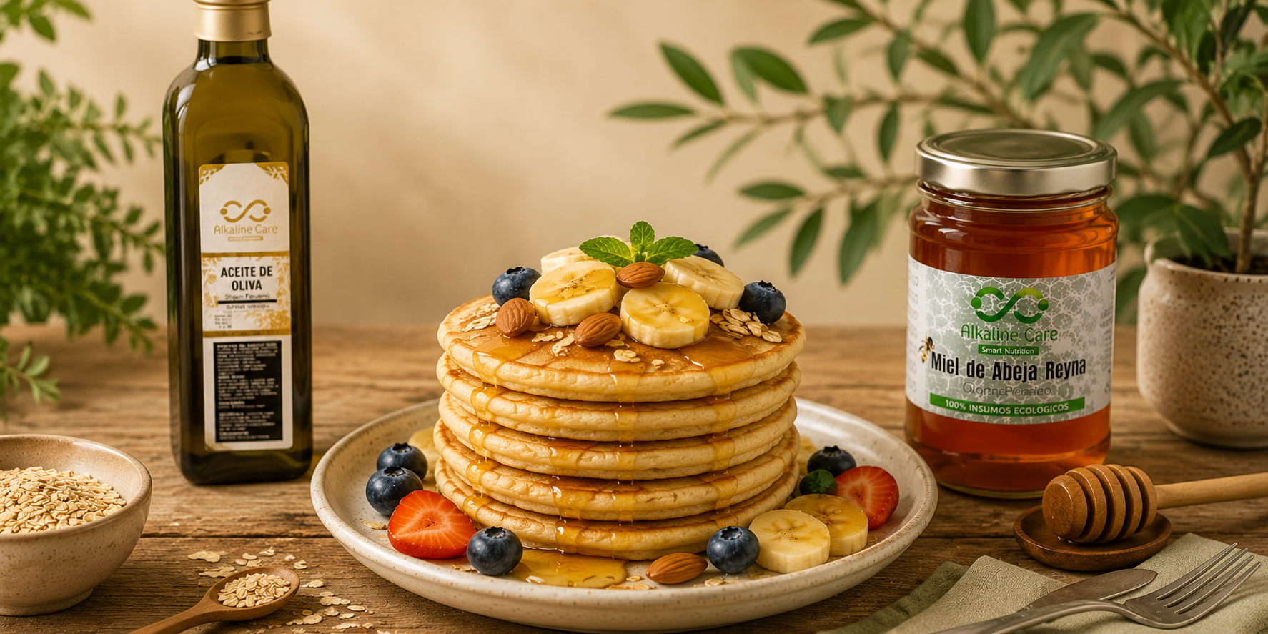 Pancakes de avena y plátano con miel