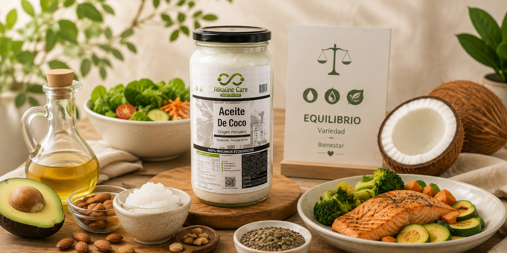 Aceite de coco virgen en frasco de vidrio