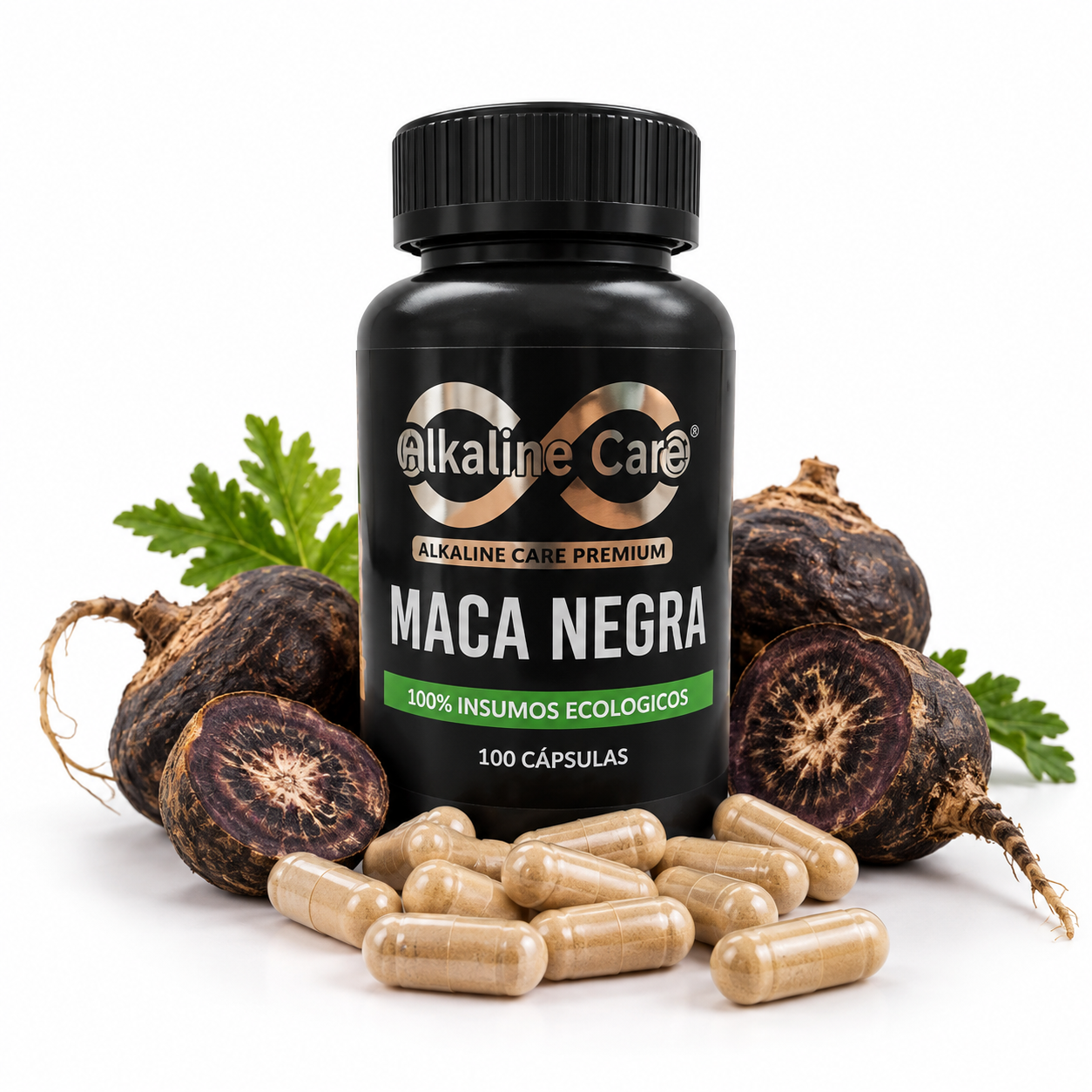 Maca Negra Premium Alkaline Care 100 cápsulas con maca negra y cápsulas