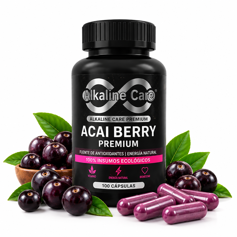 Açaí Berry Premium Alkaline Care 100 cápsulas sobre fondo blanco