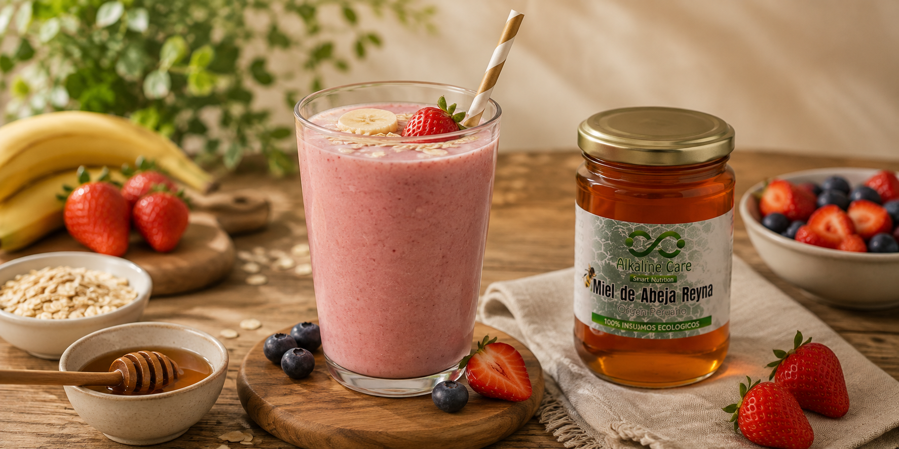 Smoothie de frutas, avena y miel