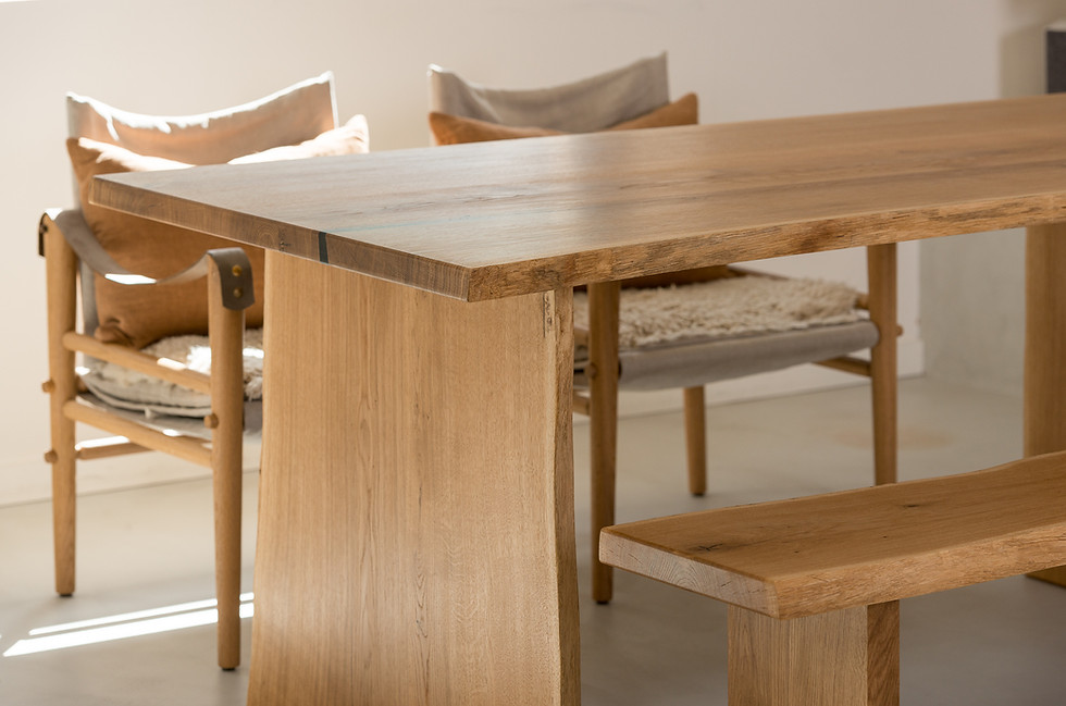 Eoten live edge oak dining table in natural light