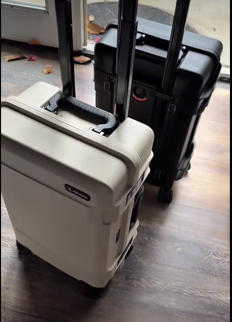 Eye-level view of Pelican ATX 22 Carry-On standing upright on airport floor