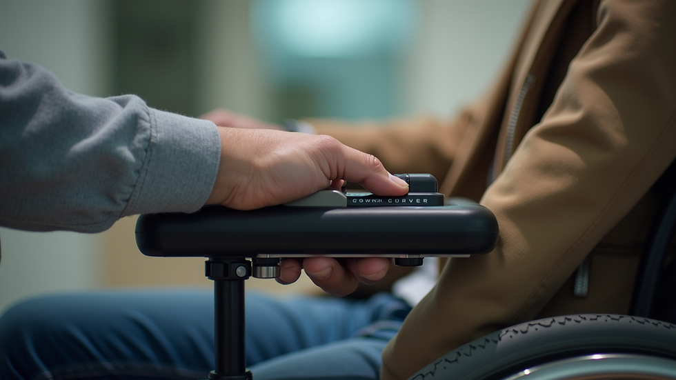 Close-up view of a person using assistive technology device