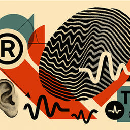 Huella dactilar con ondas y símbolos de registro de marca