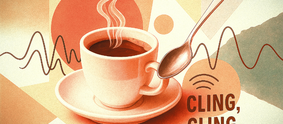 Taza de café con una cucharilla simulando el sonido que se provoca al remover