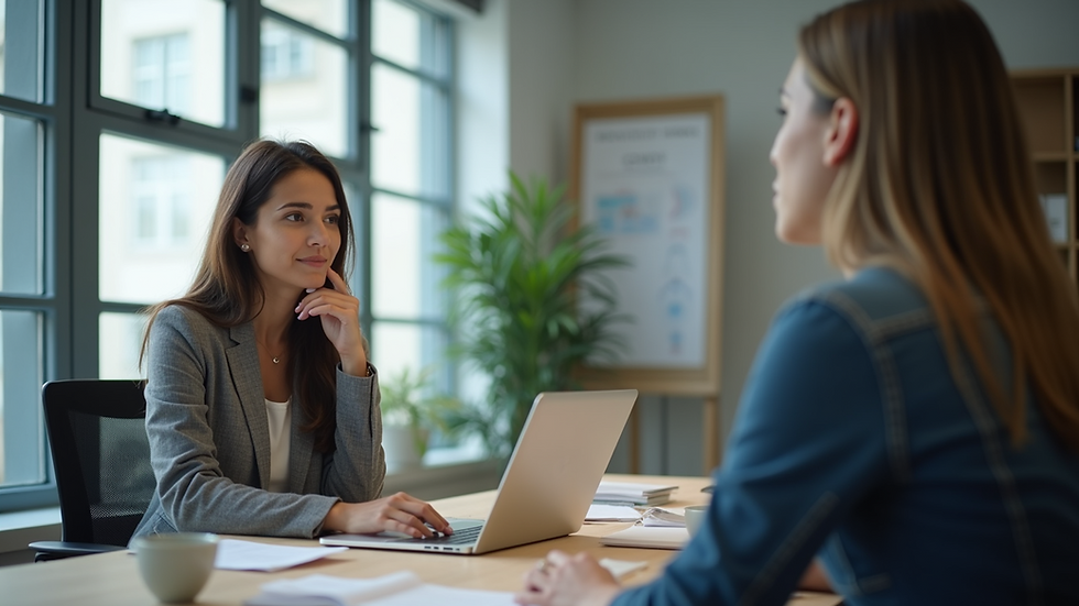 Eye-level view of two colleagues during a meeting
