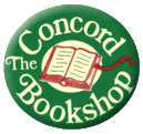 Concord Bookshop Logo featuring a green circle with the words in white and a book open in the middle