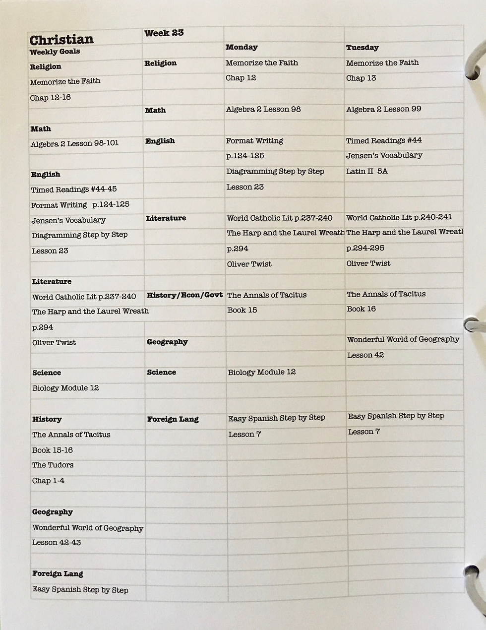 Schedule