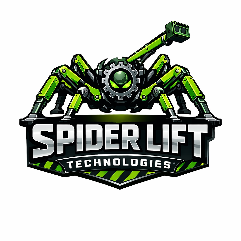 Eye-level view of a spider lift maneuvering through a narrow backyard with dense trees