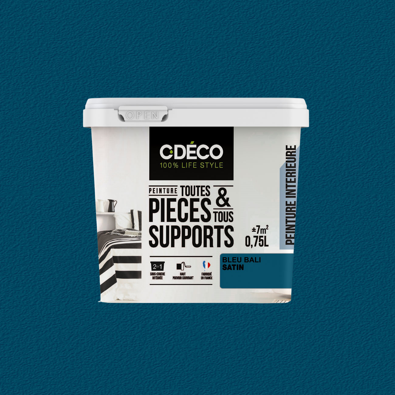 Peinture CDECO toutes pièces, tous supports Bleu Bali Satin - 0.75L