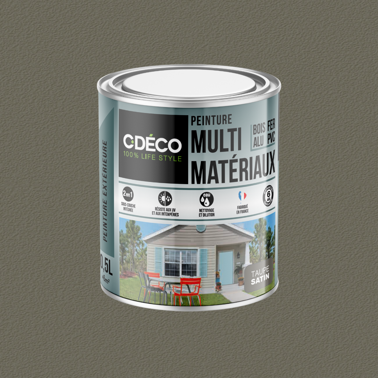 Peinture multi-matériaux extérieure - Taupe Satin - 0.5L