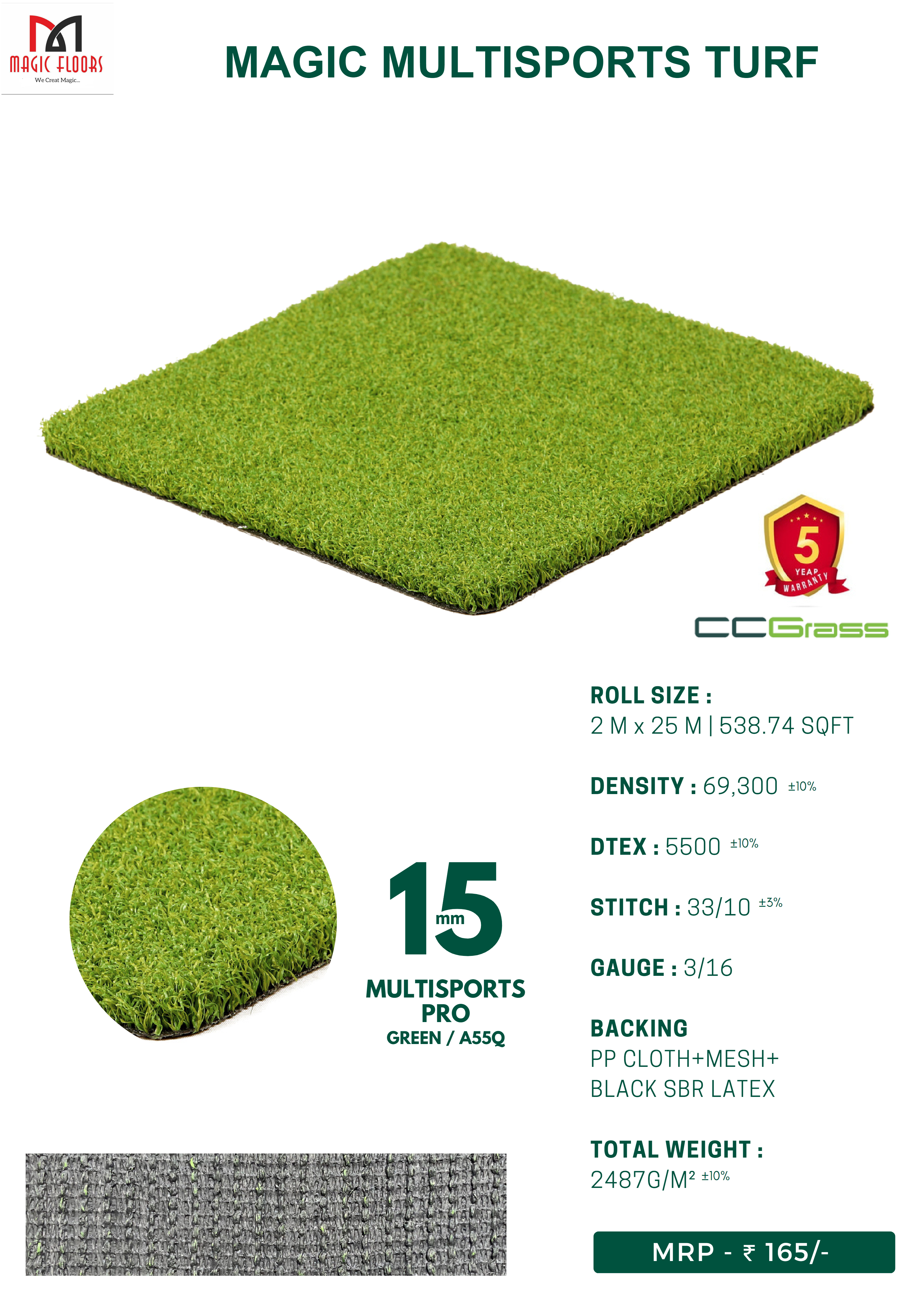 Magic Turf Multisports Truff Green 15mm