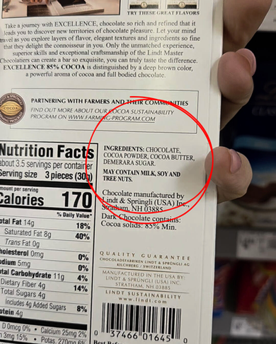 Lindt 85% Dark Chocolate Ingredients