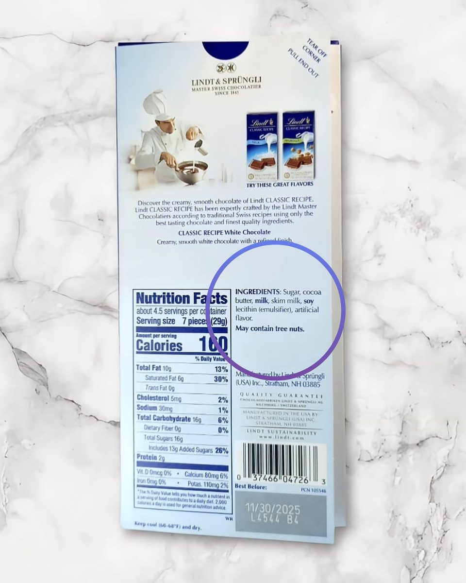 Lindt classic white chocolate ingredients