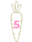 A golden carrot with the number 5 in it, representing a reason to believe in the unicorn and carrot marketing services