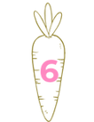 A golden carrot with the number 6 in it, representing a reason to believe in the unicorn and carrot marketing services