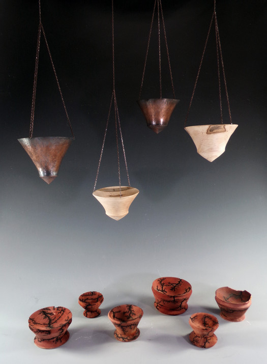 Collateral Damage, Raised Copper and Turned Wood with Fractal Burning, 2020