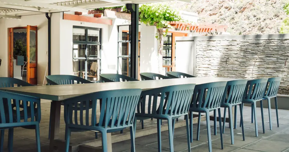 outdoor seating area with tables