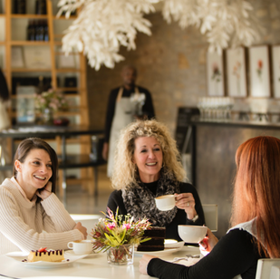 friends enjoying coffee and dessert