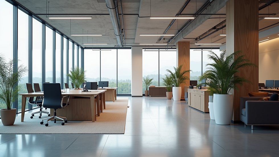 Eye-level view of modern office space with custom modular furniture