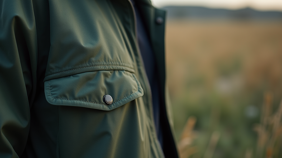 Close-up view of eco-friendly outdoor jacket fabric texture